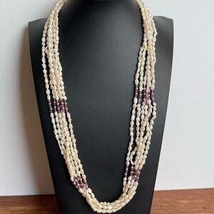 Elegant Pearl and Amethyst Necklace and Bracelet